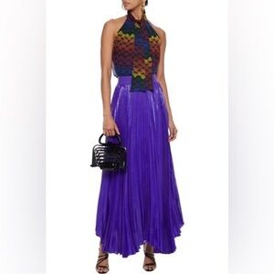 Alice + Olivia Leia Tie-Neck Blouse in Glam Feather Size Large